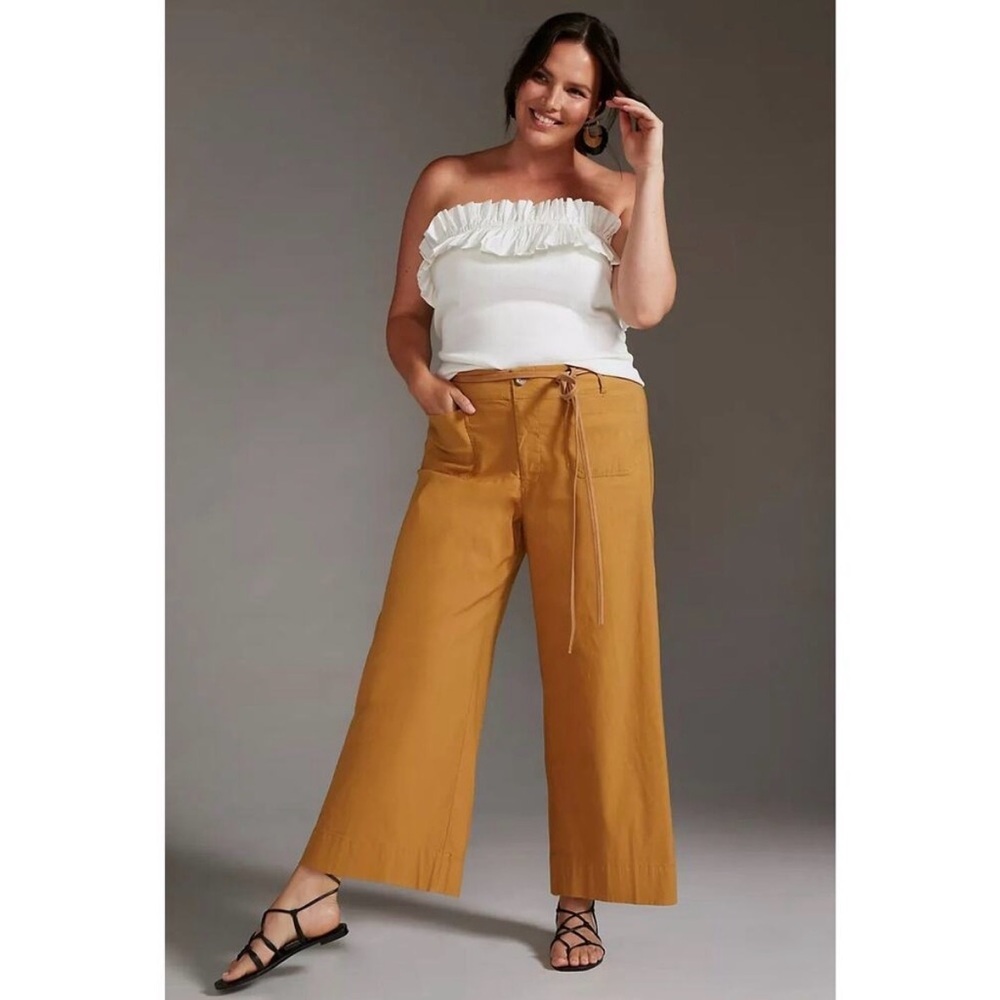 Anthropologie Maeve The Colette Cropped Wide-Leg Pants Gold Size 24W